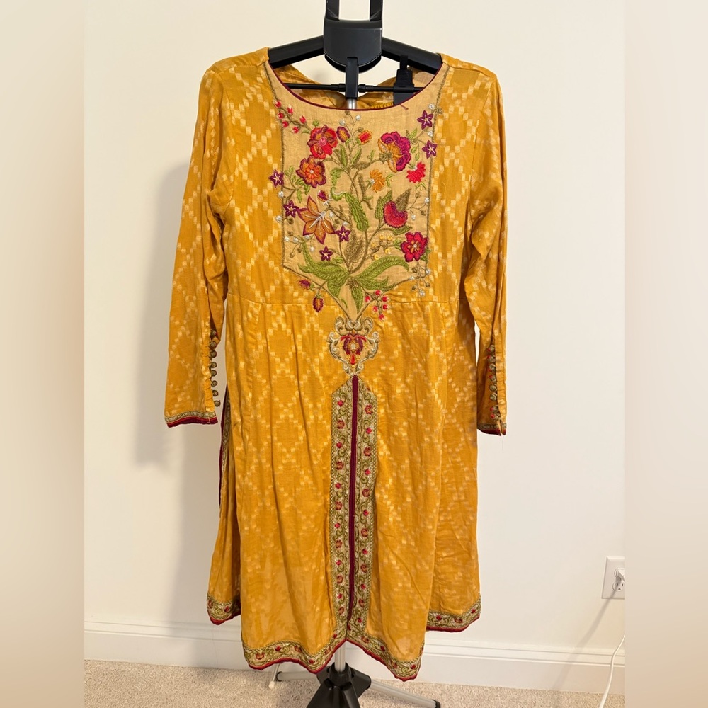 Floral Embroidered Yellow Kurta Set